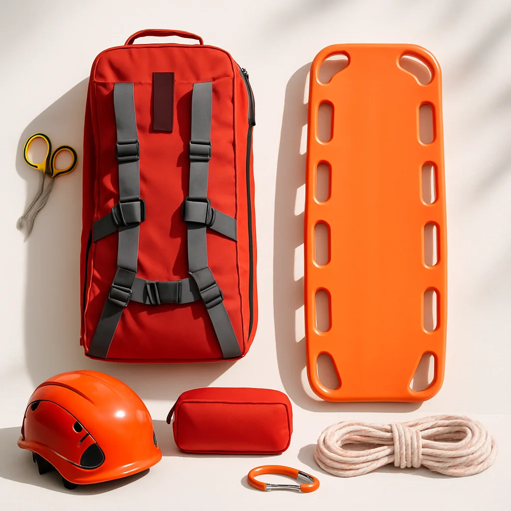 A well-organized emergency preparedness kit laid out on a garage floor, including a Goal Zero power station, Katadyn gravity filter, freeze-dried food pouches, a hand-crank radio, and a packed 72-hour backpack